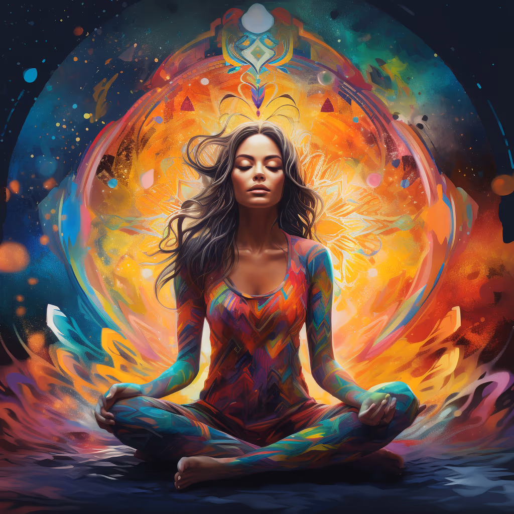 Person meditating at sunrise
